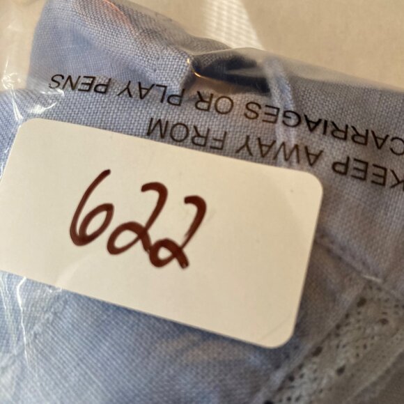 Womens Liz Claiborne Linen Button Shirt Short Sleeve Lace Detail Collar XL Blue - Picture 8 of 8